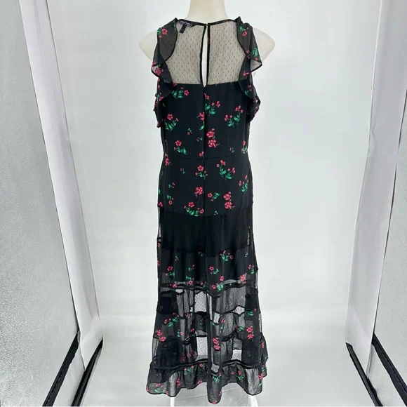 EXPRESS Maxi Floral Sheer Mid Lined Maxi Dress Size 8 Black - Picture 6 of 11